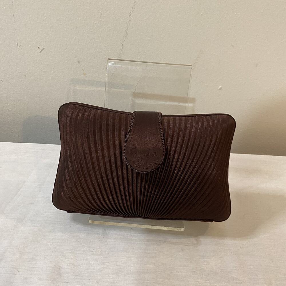 Carlo Fellini Evening Bag Brown Pleated Satin Clutch with Strap